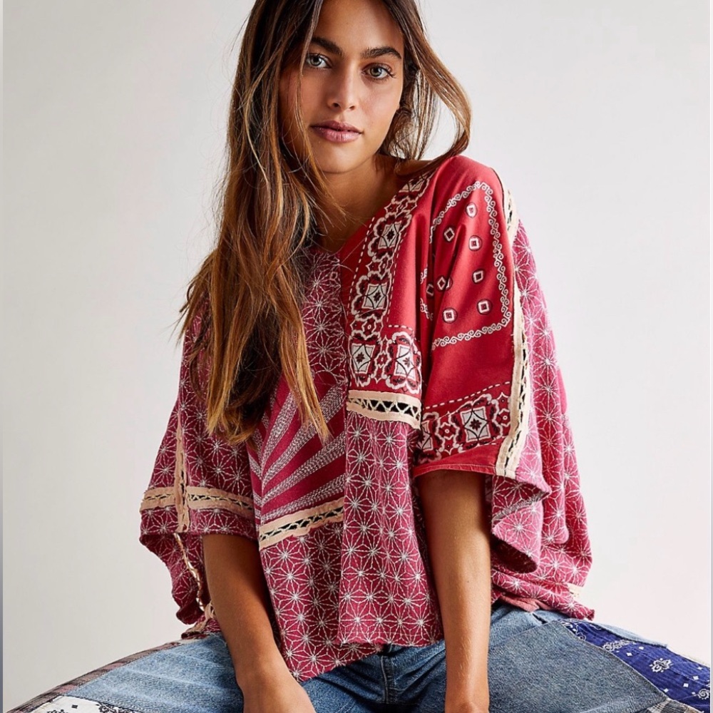 Beautiful Free People boho pieced patchwork tunic- sz M